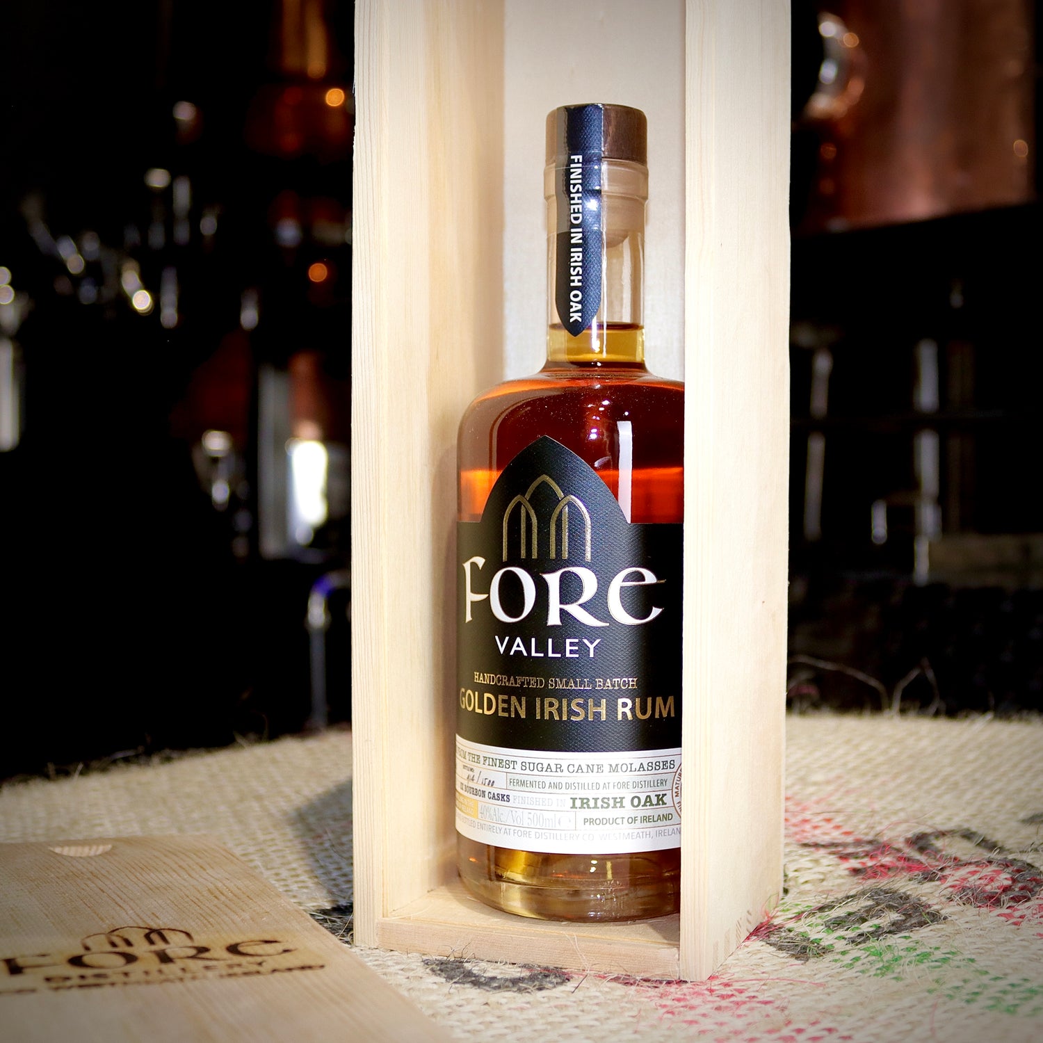 Fore Valley Alcohol Slide Case Gift Golden Irish Rum 500ml Bottle